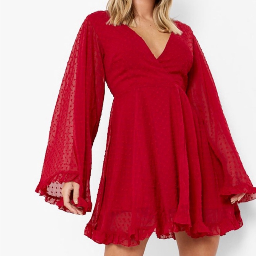 CHIFFON WIDE SLEEVE SKATER DRESS nwt